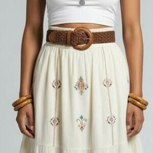 Vintage Boho Braided Brown Belt with Oversized Round Buckle Festival  Style XL